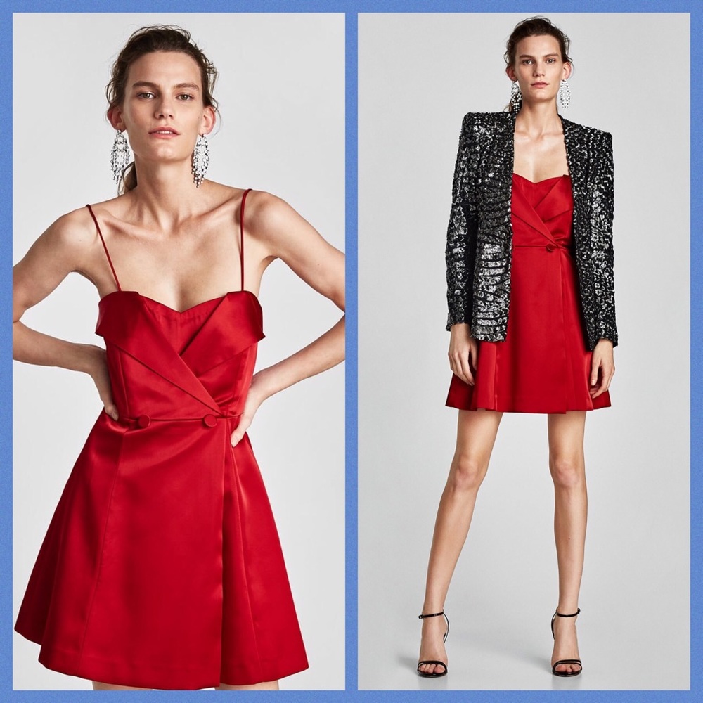 Zara Satin Red Tuxedo Style Dress BNWT